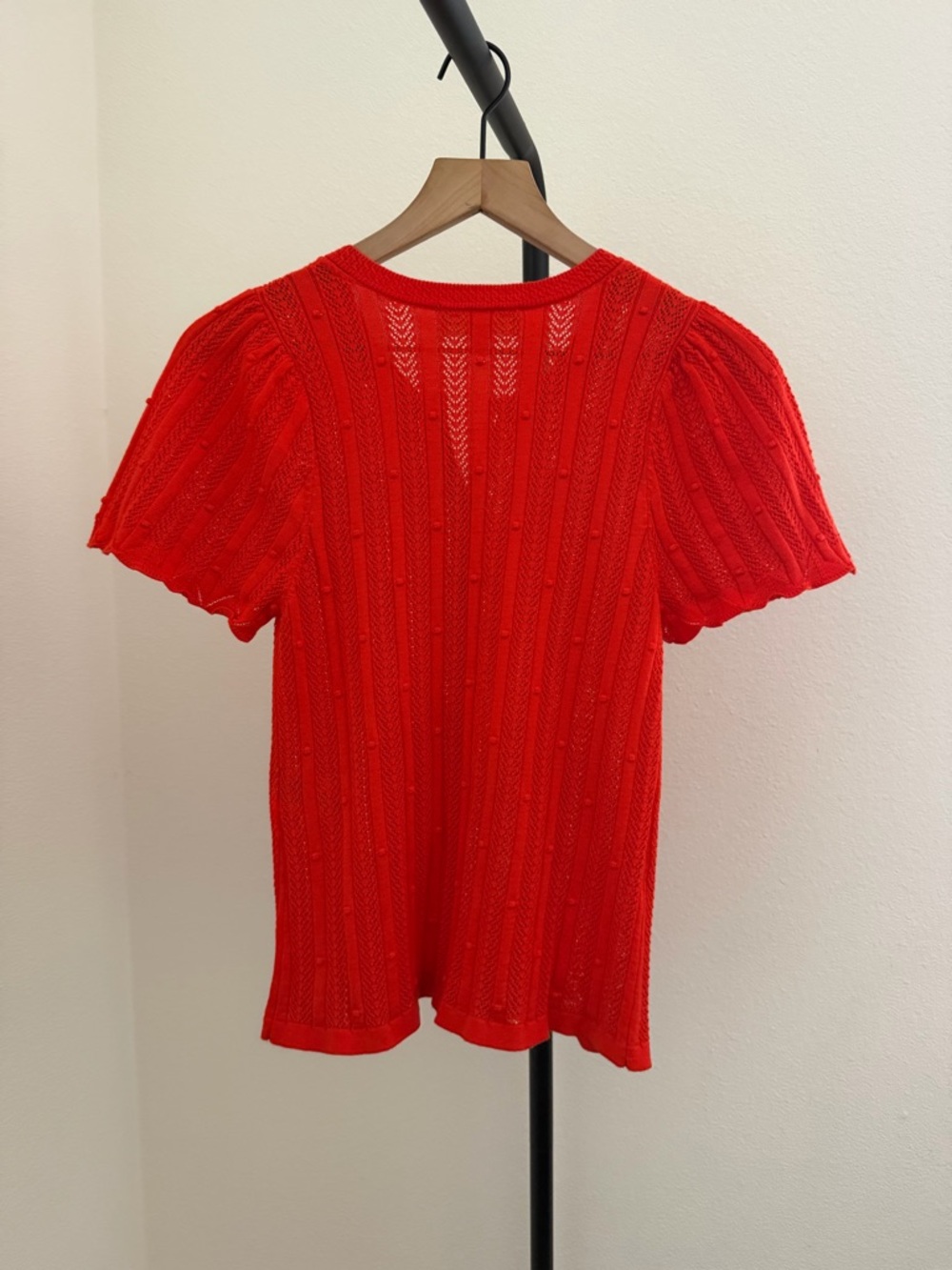 Sezane Davie organic cotton Vibrant coral Openwork Knit Cardigan - Picture 8 of 8